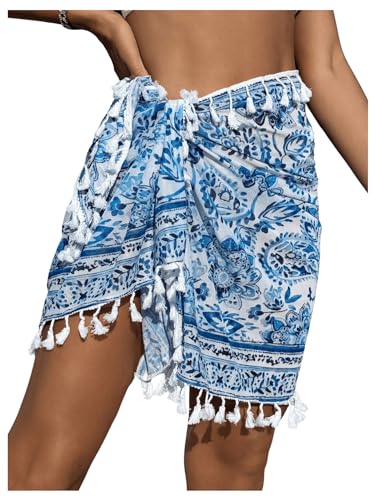 SHENHE Women's Paisley Print Beach Sarong Pareo Coverups Wrap Short Skirt with Tassels