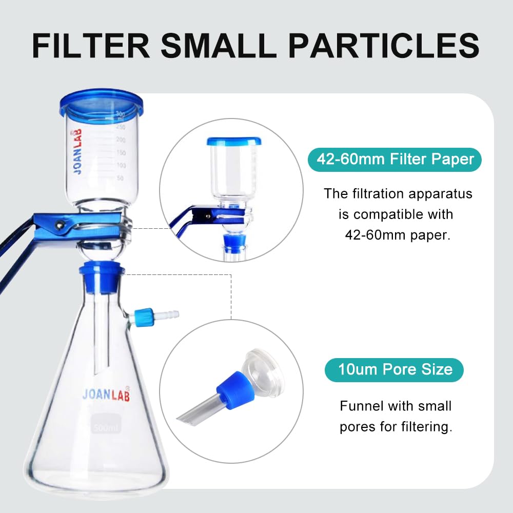 JOANLAB Appareil de filtration sous vide et de distillation en verre pour laboratoire, flacon filtrant de 1000ml, appareil d'aspiration gradué pour le filtrage en laboratoire