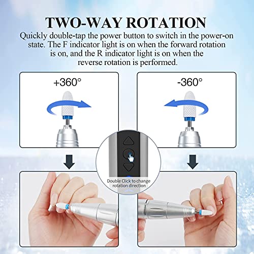 TOUCHBeauty Professional Cordless Nail Drill Kit, 30000 RPM Electric Nail File & Buffer with 8 Bits - Image 4