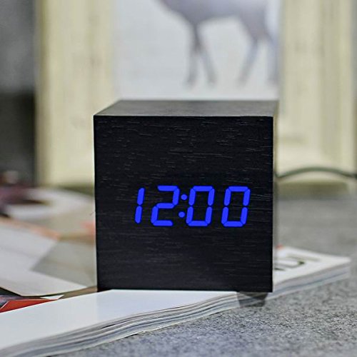 Buy RAISSER® Black Blue FiBiSonic Wood Wooden LED Alarm Clock with
