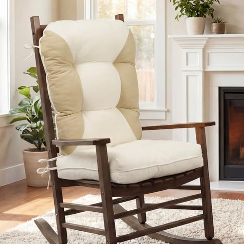 Image of mudilun Rocking Chair Cushion Non-Slip Indoor Adirondack Chair Cushions with Ties Tufted Adirondack Chair Pads for Bedroom Living Room Porch Rocker (Indoor-Khaki-White)