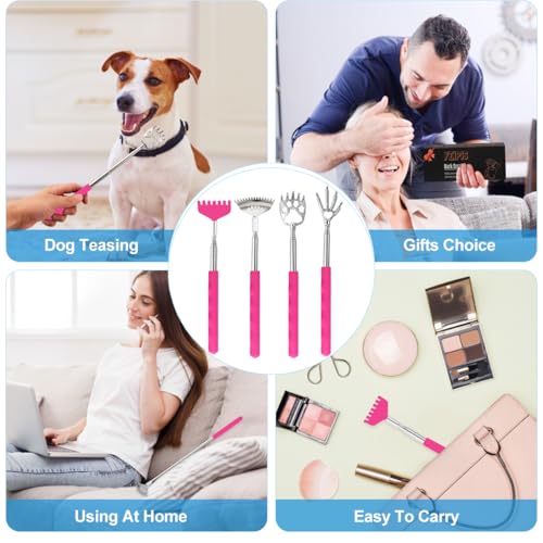 Image of 4 Pcs Different Style Back Scratcher Metal Portable Telescoping Tool, Extendable Back Massager Back Scratcher with a Box, Great Gifts for Men Women Stocking Stuffers (Pink)