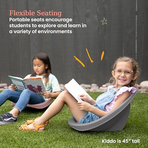 Image of ECR4Kids Plastic Leaf Scoop Floor Rocker Seat, Classroom Furniture, Pink /Grey, 6-Piece