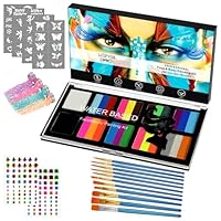 LOPHE Face Body Painting Kit, 26 Colors Rainbow Body Paint for Kids Adults, Safe & Non-Toxic Water Based Split Cake Face Paint Palette with 2 Brushes, Party Makeup Set for Halloween Christmas Cosplay