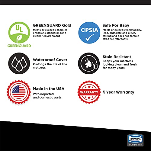 Simmons Kids Quiet Nights Dual Sided Baby Crib Mattress & Toddler Mattress - Sustainably Sourced Core - Waterproof - Hypoallergenic - Greenguard Gold Certified (Natural) - Ideal Firmness - Made In Usa #TOP3