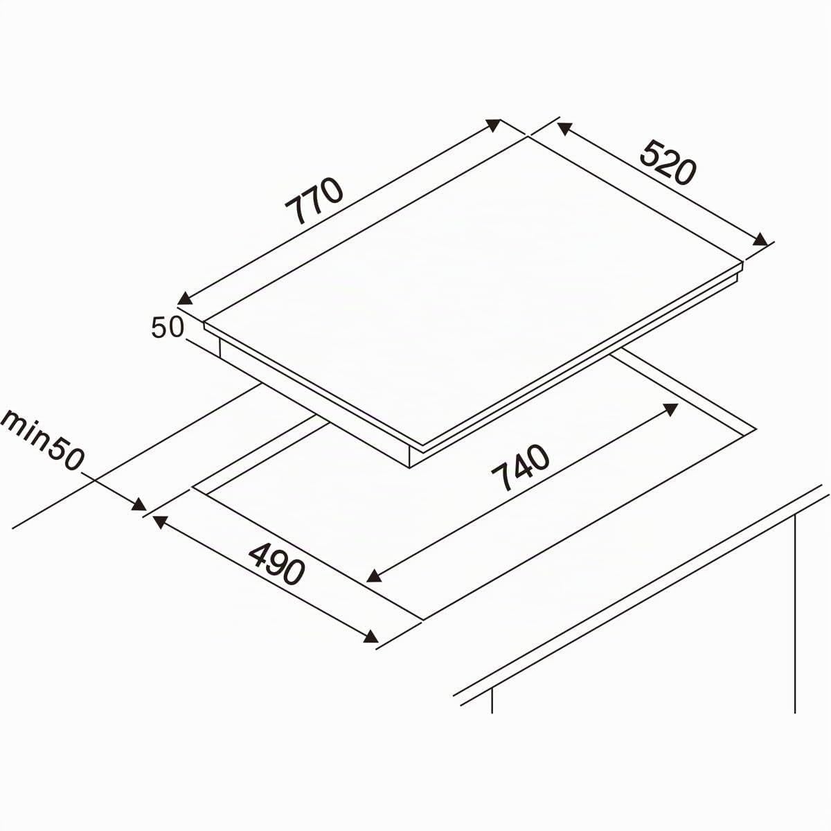 Respekta Rahmenloses Glaskeramikkochfeld autark/Einbaukochfeld mit 4 Kochzonen / 9 Leistungsstufen/Touch Control/Bräterzone & 2-Kreis Kochplatte/Timer / 77 cm/in schwarz/KM 7700-28