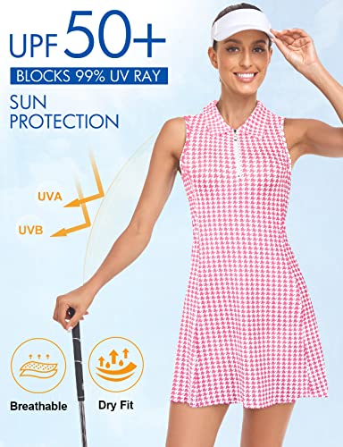 Cucuchy Tennis Dress For Women Classic Golf Outfits Sleeveless Short Dresses With Pockets Zip Up Polo Lightweight For Athletic Pink Medium #TOP4