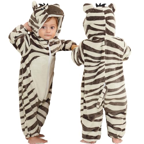 MICHLEY Unisex Baby Boy Girl Hooded Romper Winter Animal Cosplay Jumpsuit Outfits Zebra 6-12months Size 80