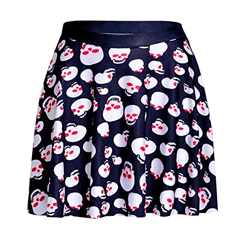 Skirts for Women Trendy Vintage Pleated Skirts Christmas Print Stretchy High Waist A-line Plaid Mini Skater Fall Skirt