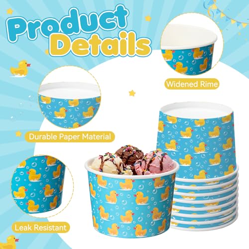 Image of Funnymoom 50 Pack Rubber Duck Ice Cream Cups 9 oz Yellow Duck Disposable Dessert Bowls Paper Soup Bowls Bubble Bath Rubber Ducky Snack Cups for Hot or Cold Food for Baby Shower Birthday Party Supplies