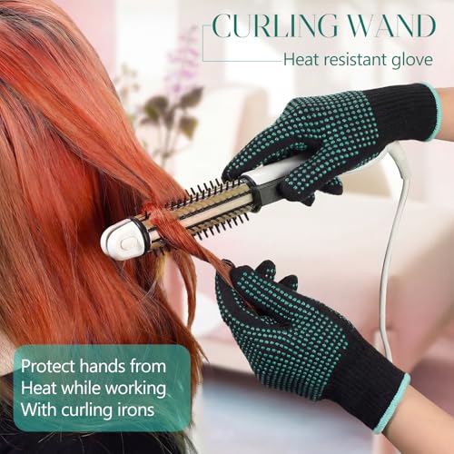 Image of Riyiper 3 Pairs Heat Resistant Gloves for Sublimation, Gloves for Heat Press with Silicone Bumps Applies to Resistant Work, Hair Styling, Universal Fit Size (Green)