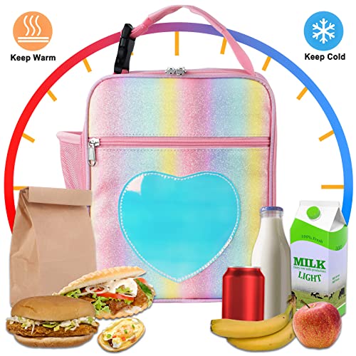 Iwttwy Lunch Box For Girls Kids, Insulated Pink Lunch Bag For Girl, Reusable Leakproof Lunch Cooler Thermal Meal Tote Bag For School Outdoor, Rainbow #TOP6