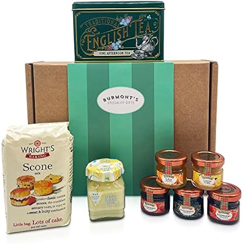 The Ultimate Great British Afternoon Tea & Scones Hamper - Including Tea, Scone Mix, Clotted Cream, Jams, Preserves & Marmalades - Hamper Exclusive to Burmont's Cover