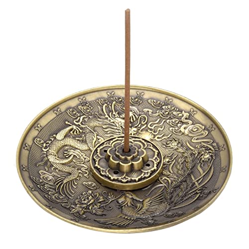 Porte Encens en Bronze Antique,Dragon et Phénix avec Dispositif D'aspiration des Cendres,Support Encens Baton,pour Brûler de L'encens,pour Le Yoga,La...