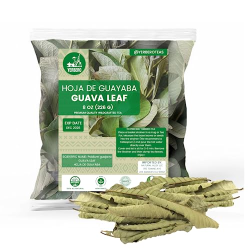 Yerbero - Whole Dried Guava Leaf | 8oz (226g) 80-120 Leaves - 60-70 Cups | (Te Hojas De Guayaba Enteras) | Crafted By Nature | Wildcrafted | All Natural Loose Laves Tea | Non-GMO | Caffeine free.