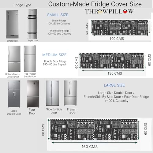 Image of Triple Door Fridge Cover 100-250L | 450 GSM Durable Fridge Top Cover with Tassels & Pockets | Fits Godrej, LG, Haier, Samsung Models | Dustproof Refrigerator Cover in Mud Cloth | WWW.THROWPILLOW.IN