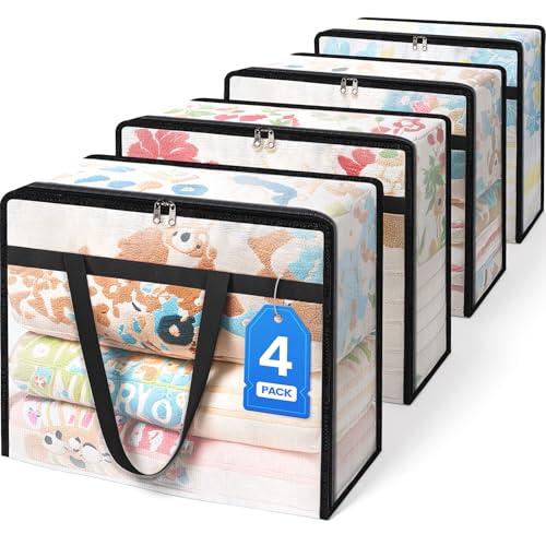 BlissTotes 4 Pack Clear Clothes Storage Bags, Moving Bags, Foldable