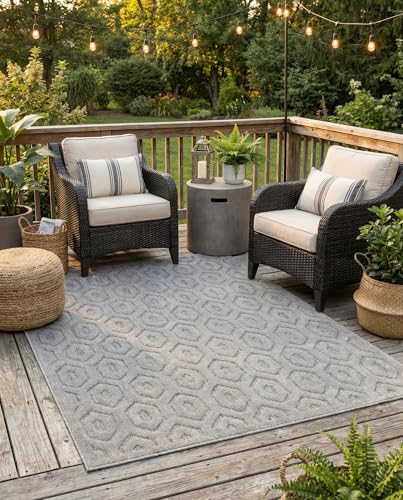 Tapete Outdoor Trellis Texturizado 6'x9' Gris miniatura 1