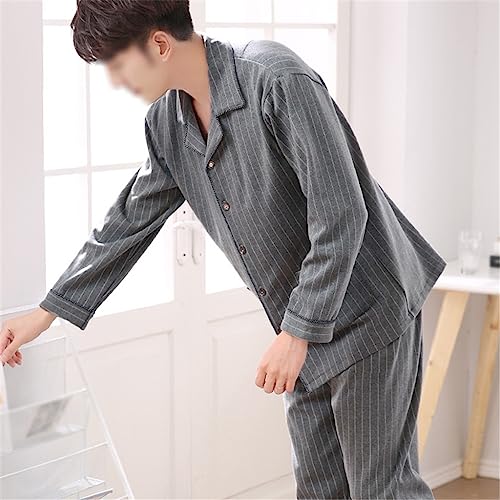 Men's Pyjamas Spring and Autumn Cotton Long Sleeve Loungewear Lapel Cotton Suit3