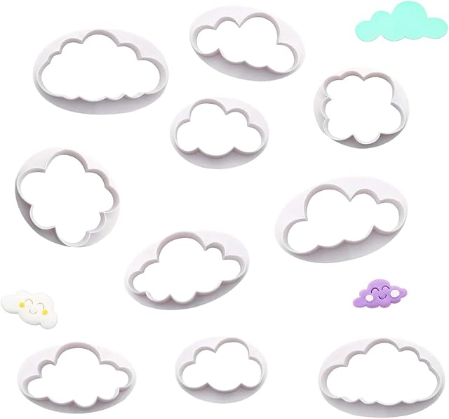 Cloud Cutters Cake Decorating,10 PCS Cloud Cookie Fondant Cake Cutter Cloud Shape Mold Cake Decoration Baking Accessory Embossing Tool for Baking Cake Biscuit Children DIY Birthday or Wedding Cake