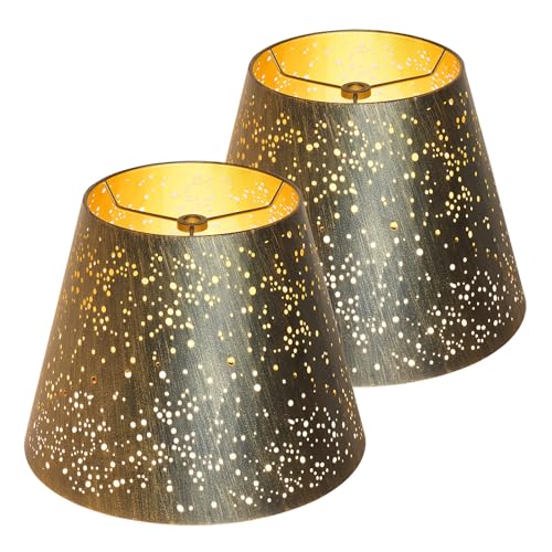 Etched Starlight 𝐌𝐞𝐭𝐚𝐥 𝐋𝐚𝐦𝐩 𝐒𝐡𝐚𝐝𝐞𝐬 𝐬𝐞𝐭 𝐨𝐟 𝟐 Top 6‘’ Bottom 10‘’ Height 7.5" Bar