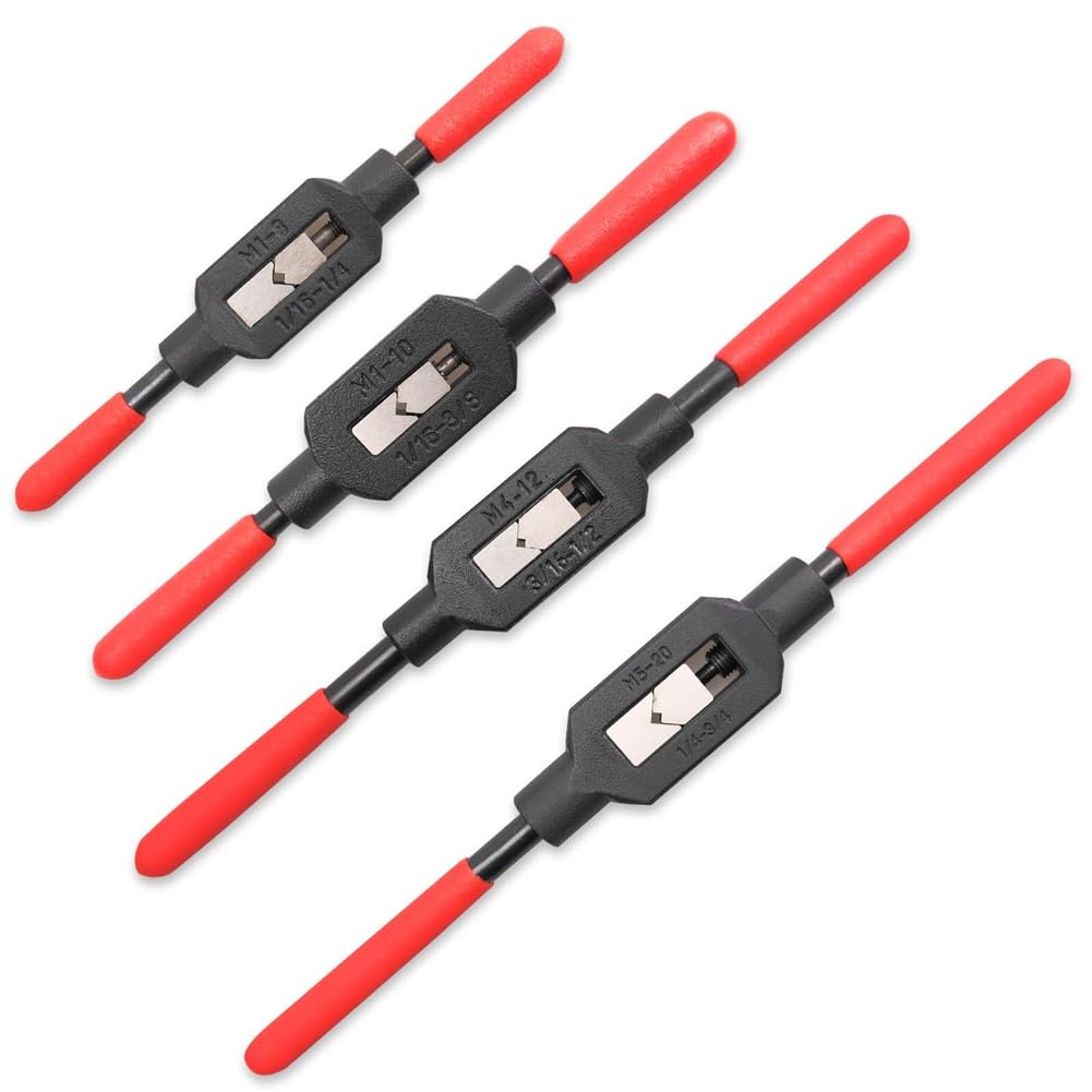 Ijsdnvjndx As Shown 4 Pcs Adjustable Tap Wrench Holder Reamer Hand Tool With Plastic Dipped Non-Slip Handle For Tap Reamer