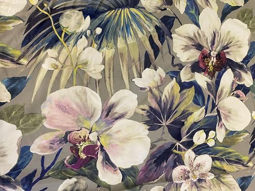 Tela de tapicería grande con estampado floral de orquídeas 100 % algodón, 58 pulgadas de ancho, 160 g/m², 100% poliéster, cortada por el patio