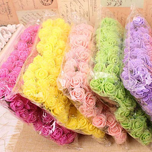 brown leaf Artificial Mini Foam Rose Flowers for Decoration/Art and Craft Work/Hairstyle and Tiara Making/Gift Packing/Card Making - Pack of 144 Colour:Yellow 3
