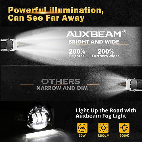 Image of Auxbeam 4 Inch LED Fog Lights for 2018-2023 Jeep Wrangler JL JLU Sport Sahara Rubicon MOAB, 30W Round Led Chip Front Bumper Foglights, DOT Approved