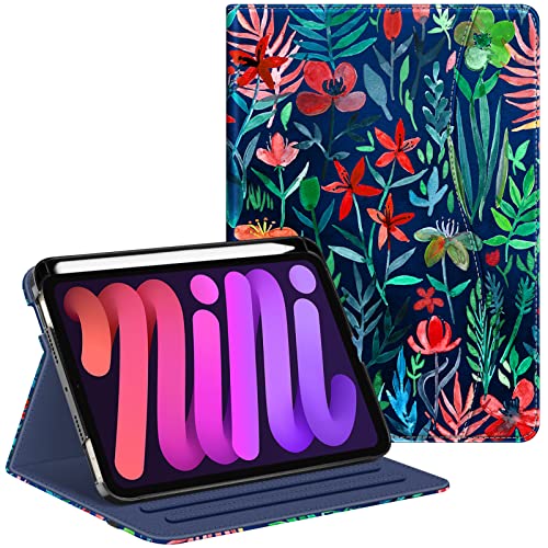 Étui portefeuille iPad Mini 6 Fintie avec support multi-angle et porte-crayon motif Nuit Jungle