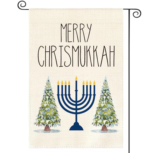 Drapeau de jardin vertical anti-décoloration Menorah double face hiver 30x45cm
