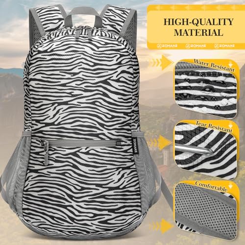Image of ZOMAKE Ultra Lightweight Hiking Backpack 20L, Packable Small Backpacks Water Resistant Daypack for Women Men(Zebra Print)