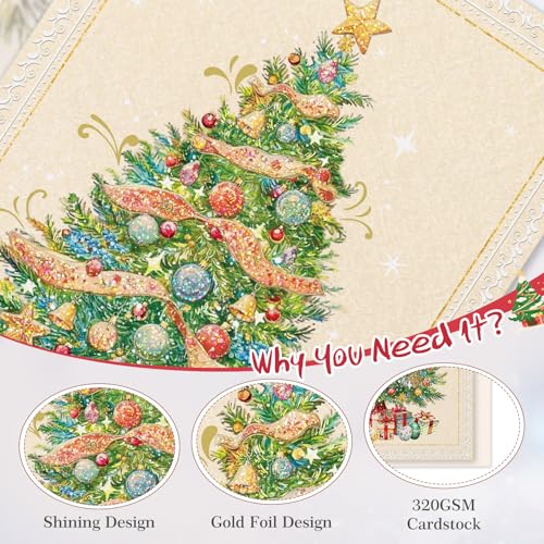 Image of FLYAB Merry Christmas Card for Family Friends Coworkers,Embossed Tree Gift