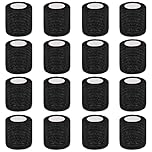 Clooflar 16 Pack Self Adhesive Cohesive Bandage, 5cm x 4.5m Black Elastic Football Sock Tape for Sports, First Aid Medical and Vet Wrap, Grip Tape