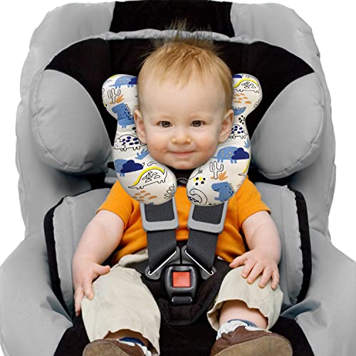 Image of Baby Travel Pillow, Infant Kid's Cushion Soft and Skin Friendly for Car Seat, Pushchair and Stroller (Blue Dinosaur)