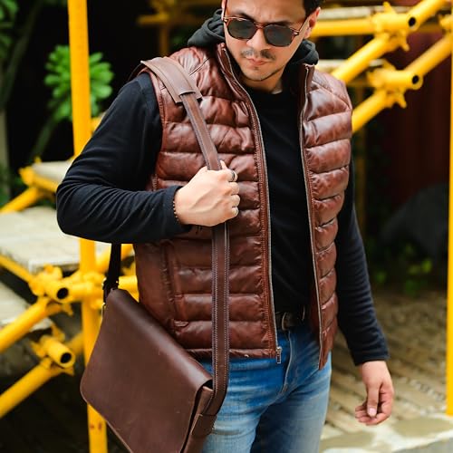 Jild Lambskin Leather Puffer Vest with Removable Hood - Stand Collar Casual Style Sleeveless Leather Jacket Men4