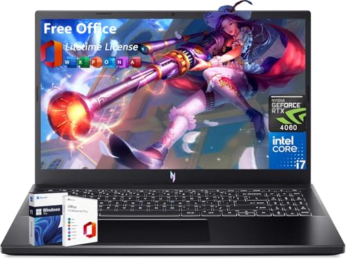 Image of acer Nitro V15 Gaming Laptop with Office Pro 2024 Lifetime License, 15.6 inch FHD 144Hz, Intel 10-Core i7-13620H, GeForce RTX 4060, 32GB DDR5, 1TB SSD, Backlit KB, Wi-Fi 6, Windows 11 Pro, Patented Mouse