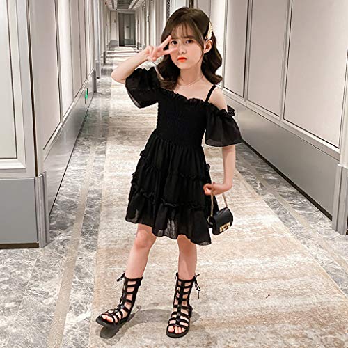 EnJoCho Little Girl Dress Off Shoulder Strap Solid Tutu Princess Dress for Birthday Party Pageant Evening Wedding Dresses2