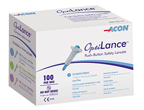 Optilance Push-Button Safety Lancets, 28 G, 1.2 Mm Puncture Depth, 100 Count, Lancing Device NOT Required
