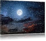 Pixxprint Leuchtender Mond am Nachthimmel als Leinwandbild | Größe: 100x70 cm | Wandbild| Kunstdruck | fertig bespannt