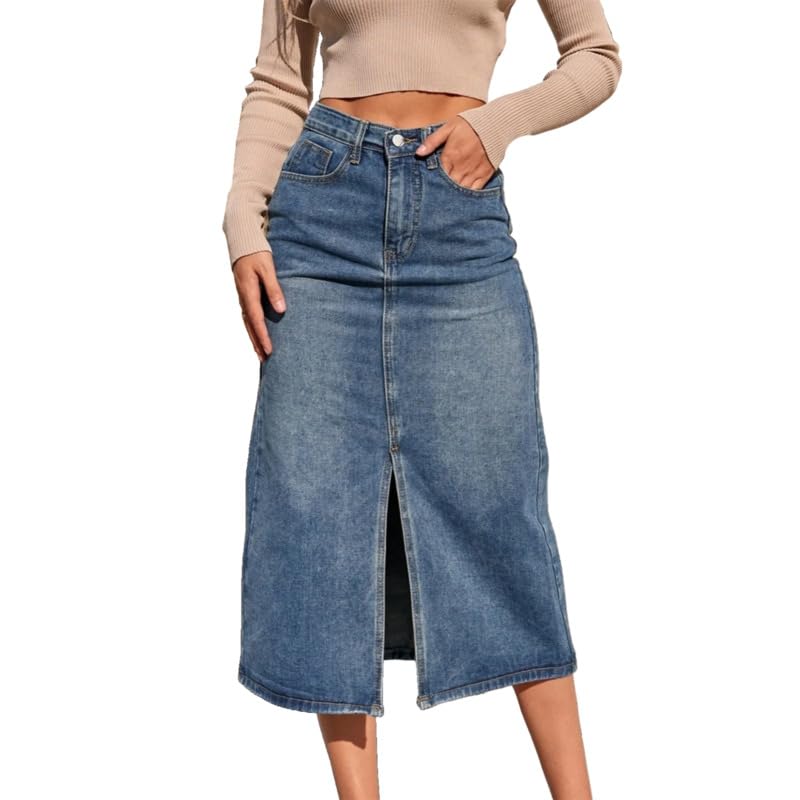 Jupe longue en jean pour gommer les rondeurs et rester sexy
