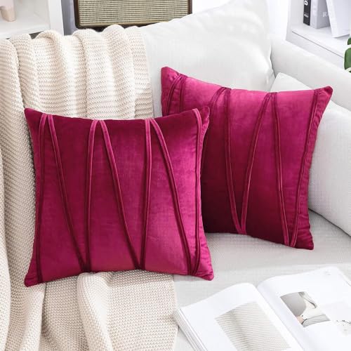 Image of Khooti Velvet Striped Cushion Cover Pack of 1-24 inch x 24 inch / 61 x 61 cm | Pink | Soft Pillow Covers Cushion Case for Sofa Bedroom Livingroom Chair Car, Cushion Cover with Zig Zag Pattern
