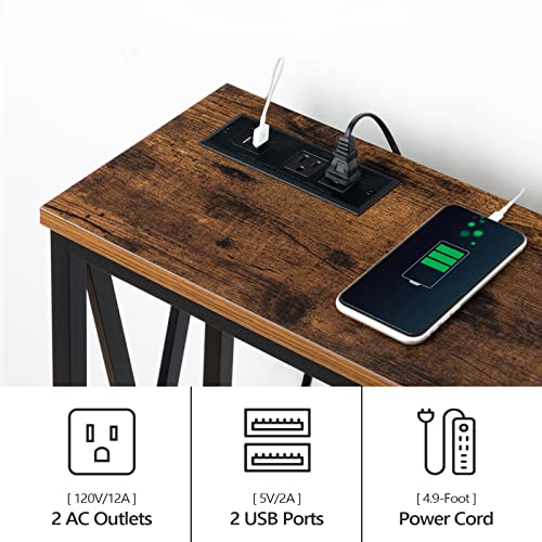 Alloswell 63" Console Table With Power Outlet, Narrow Sofa Table, Farmhouse Sofa Couch Table With Charging Station, Sturdy And Durable, For Entryway, Living Room, Foyer, Rustic Brown Cthr8401 #TOP5
