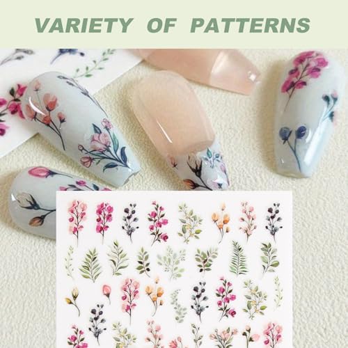 Korsralph Floral Nail Stickers for Nail Art - Flower Self-Adhesive Nail Art Supplies | Manicure Stickers for Nails Art Decoration | Easy to Apply & Remove