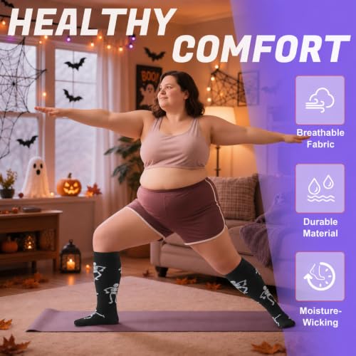 Image of 4 Pairs Plus Size Compression Socks,Extra Wide Calf 20-30 mmHg Knee High Compression Socks for Men Women Circulation