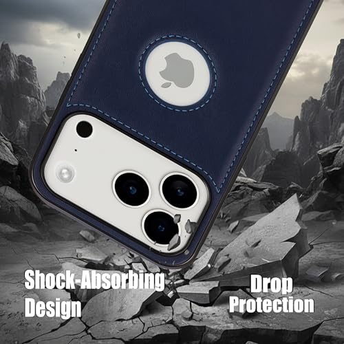 Image of Leather Case for Apple iPhone 17 Pro Max Premium Protective Stylish Slim Cover with Shockproof Raised Edges Blue