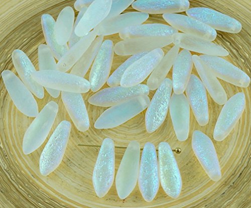 Leaf Beads 20pcs Mate Cristal AB de la Mitad Aproximada Rústico Grabado Mate de Cristal checo Daga Perlas de la Hoja Plana de 5 mm x 16mm
