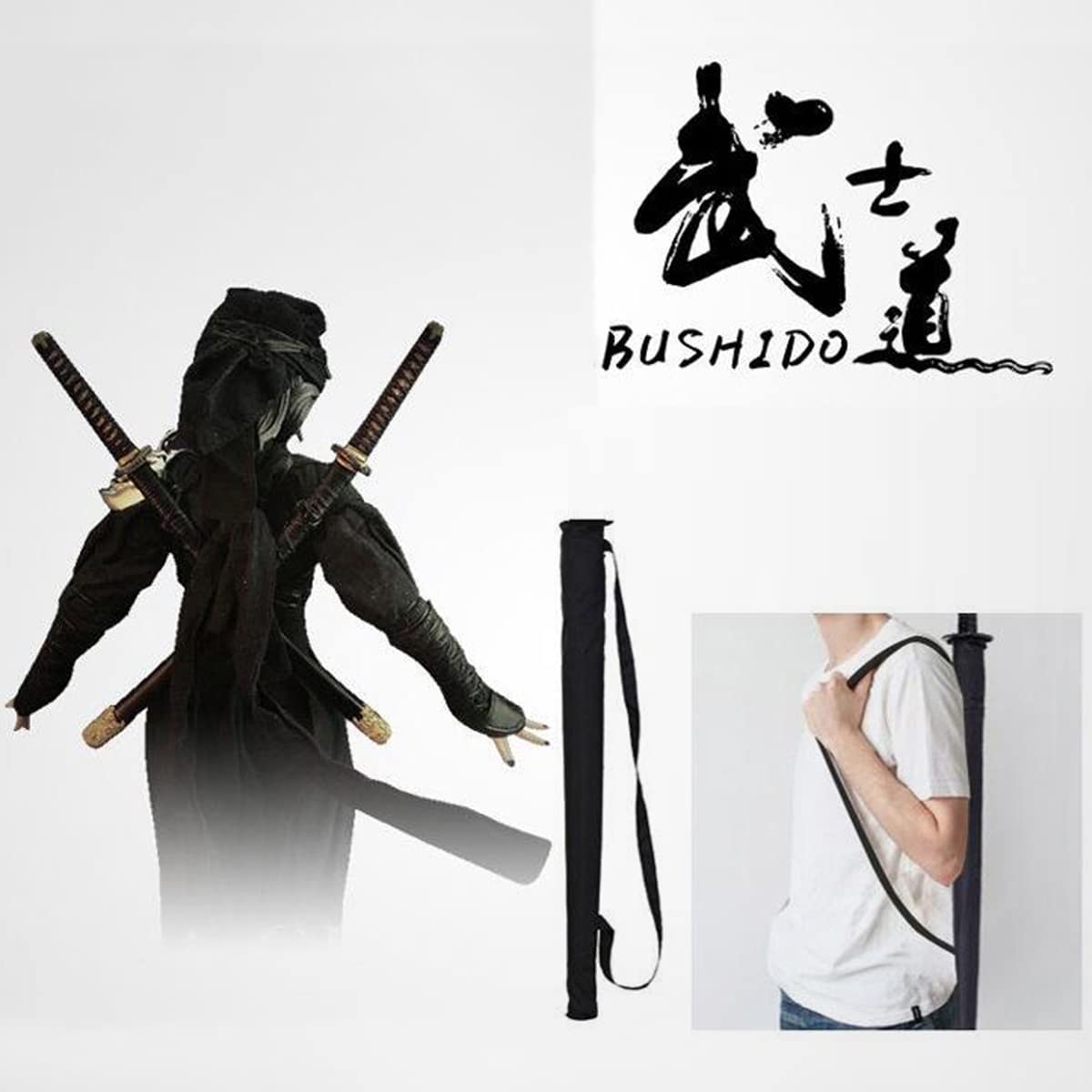 ZXF Regenschirm mit Metall langem Griff, Samurai-Schwert für den Außenbereich, Sonnen- und Regen-Regenschirm, Winddicht, wasserdicht, Anime-Motiv, schwarz, gerade