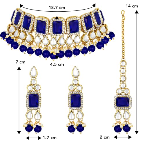 Image of Peora Crystal Faux Pearl Kundan Necklace & Jewellery Set Gift for Women