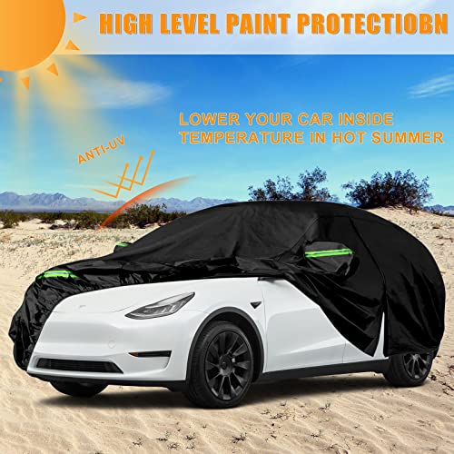 Image of Waterproof Car Cover Replace for 2020-2025 Tesla Model Y, 6 Layers All Weather Custom-fit Car Cover with Zipper Door & Windproof Bands for Snow Rain Dust Hail Protection